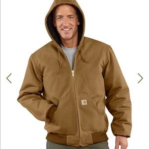 Men’s Carhartt Duck Quilt Flannel Hooded Active Jacket, Size Large Brown/Beige